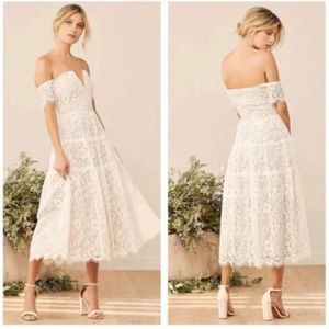 Lulu's Absolutely Stunning White Lace Off-the-Shoulder Midi Dress XL NWT